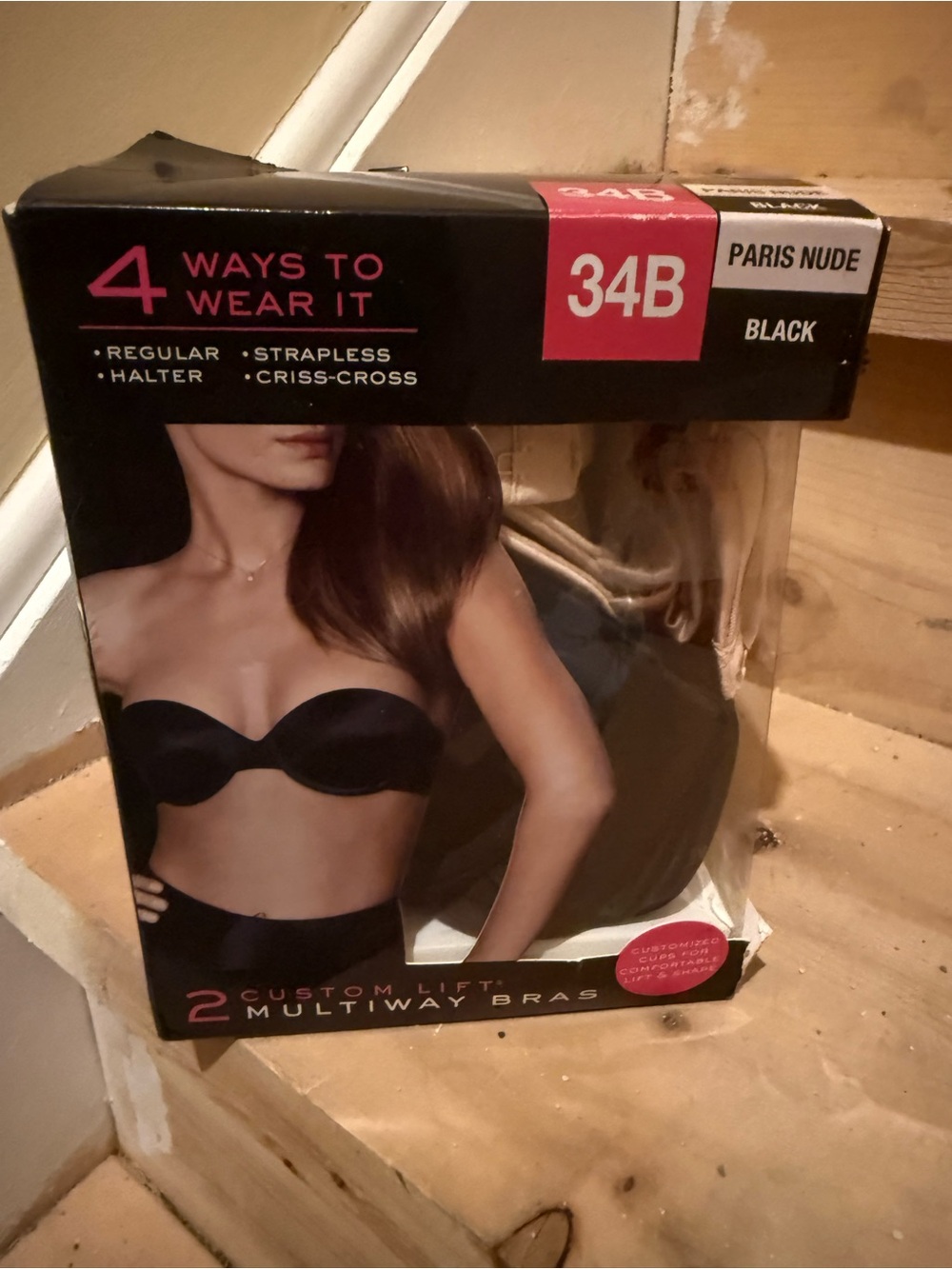Set of 2-Multiway Strapless Bras - Black & tan (34B) NEW in box!